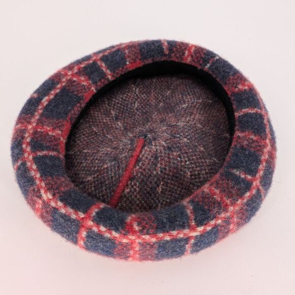 Red and Black Plaid Wool Beret